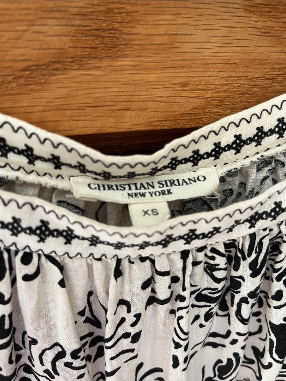 Christian Siriano Cream and Black Square-Neck Embroidered Peasant Blouse - Picture 2 of 4